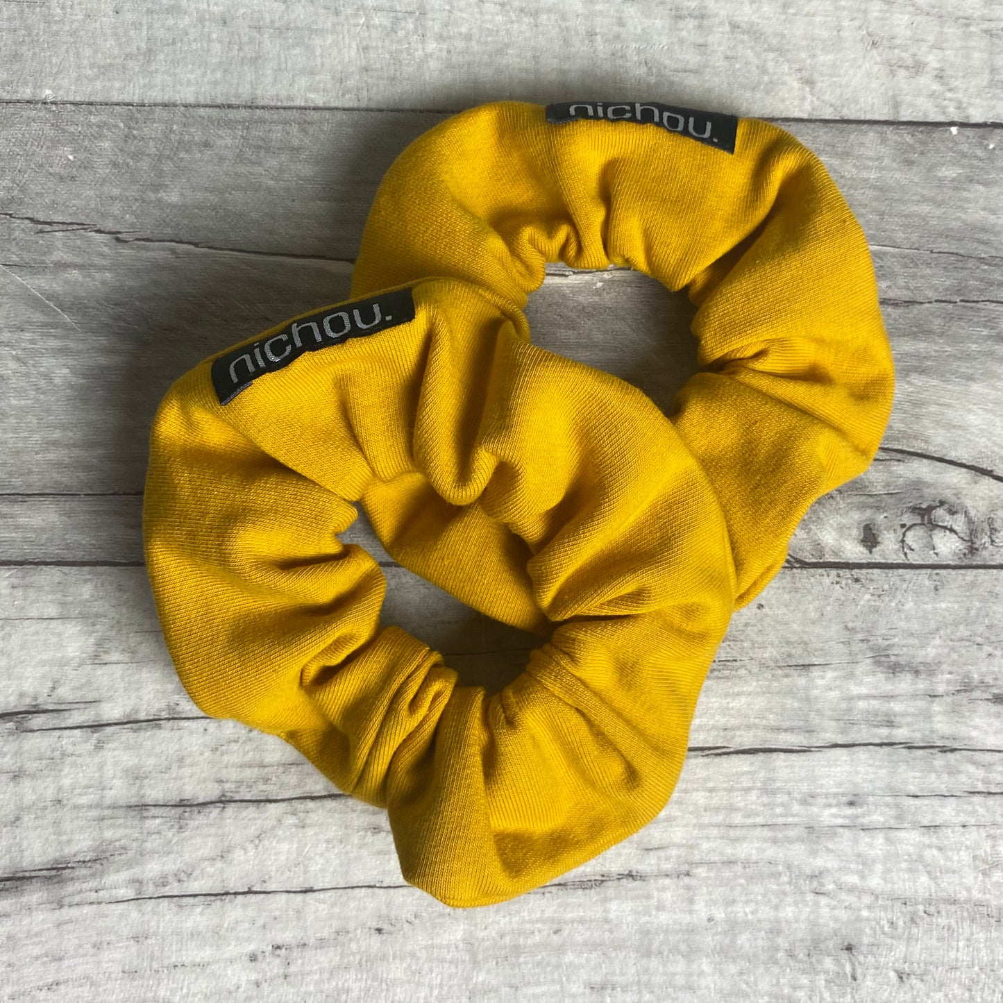 Winter-Scrunchie.1., aus kuscheligem Sweatstoff, Mustard