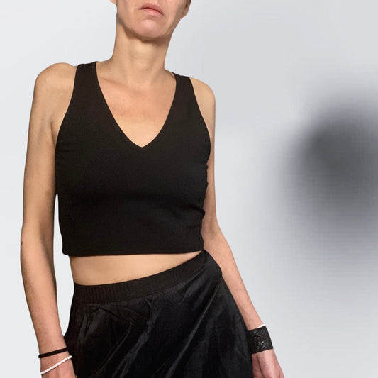 V-NECK.CropTop, Schwarz,